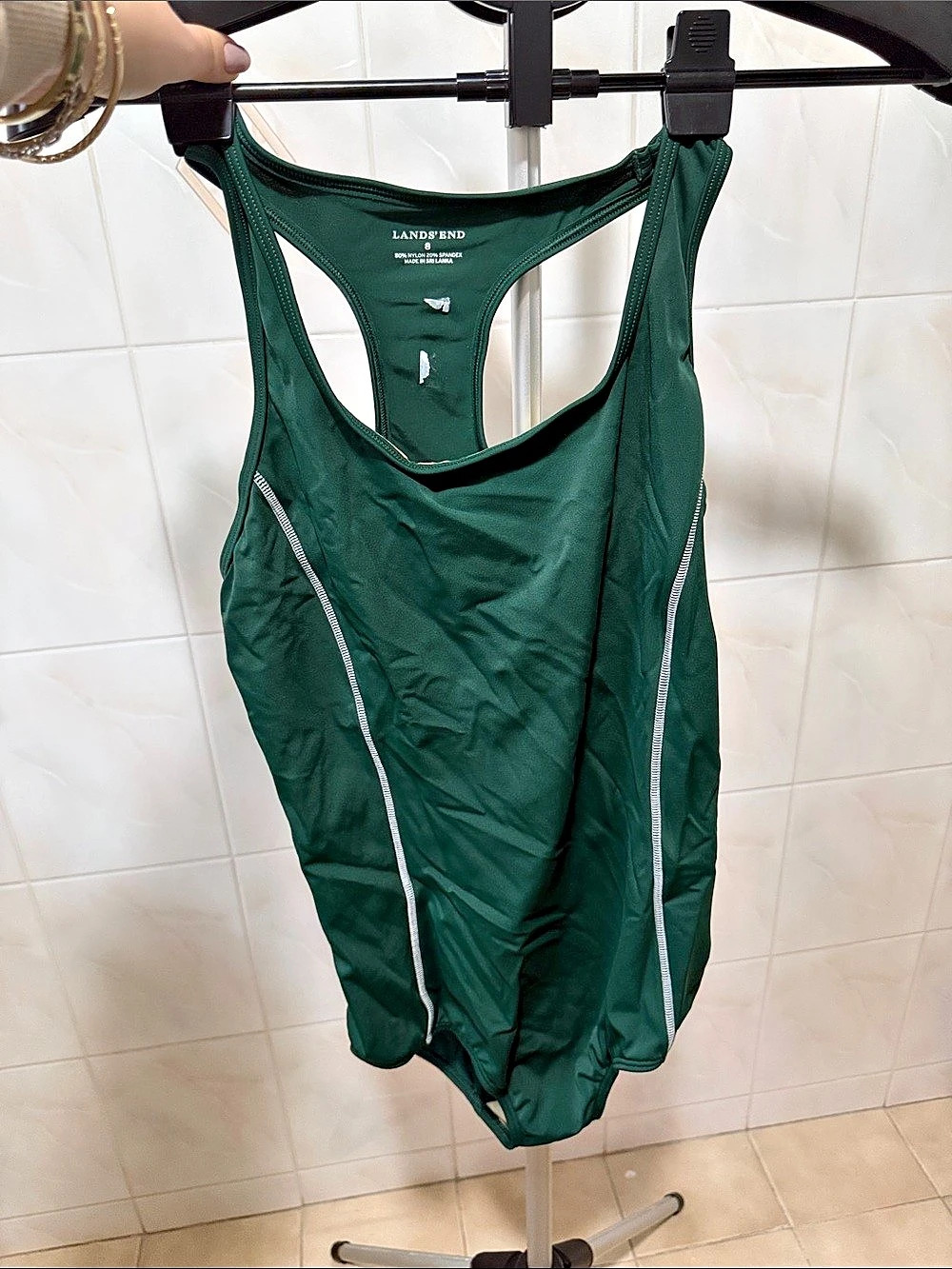 Lands' End Racerback One Piece Swimsuit Green